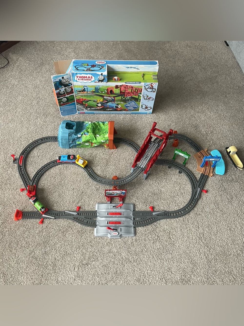Thomas & Friends Blue Engine with Red Bridge Train Playset